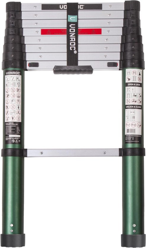 VONROC Professional Échelle télescopique - 2.6m - avec fermeture souple - Sûre et solide