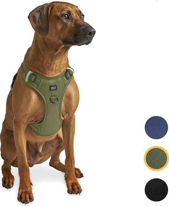 Harnais pour chien Jake and Jacky - Harnais anti-fugue - Réfléchissant - Vert - Taille L