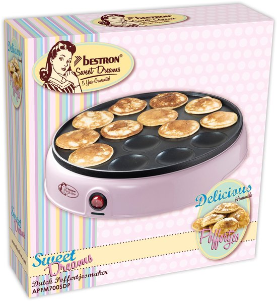Bestron Poffertjes pan - APFM700SDP - 800W - Poffertjes maker - Electrique - Rose - 5 ans de garantie