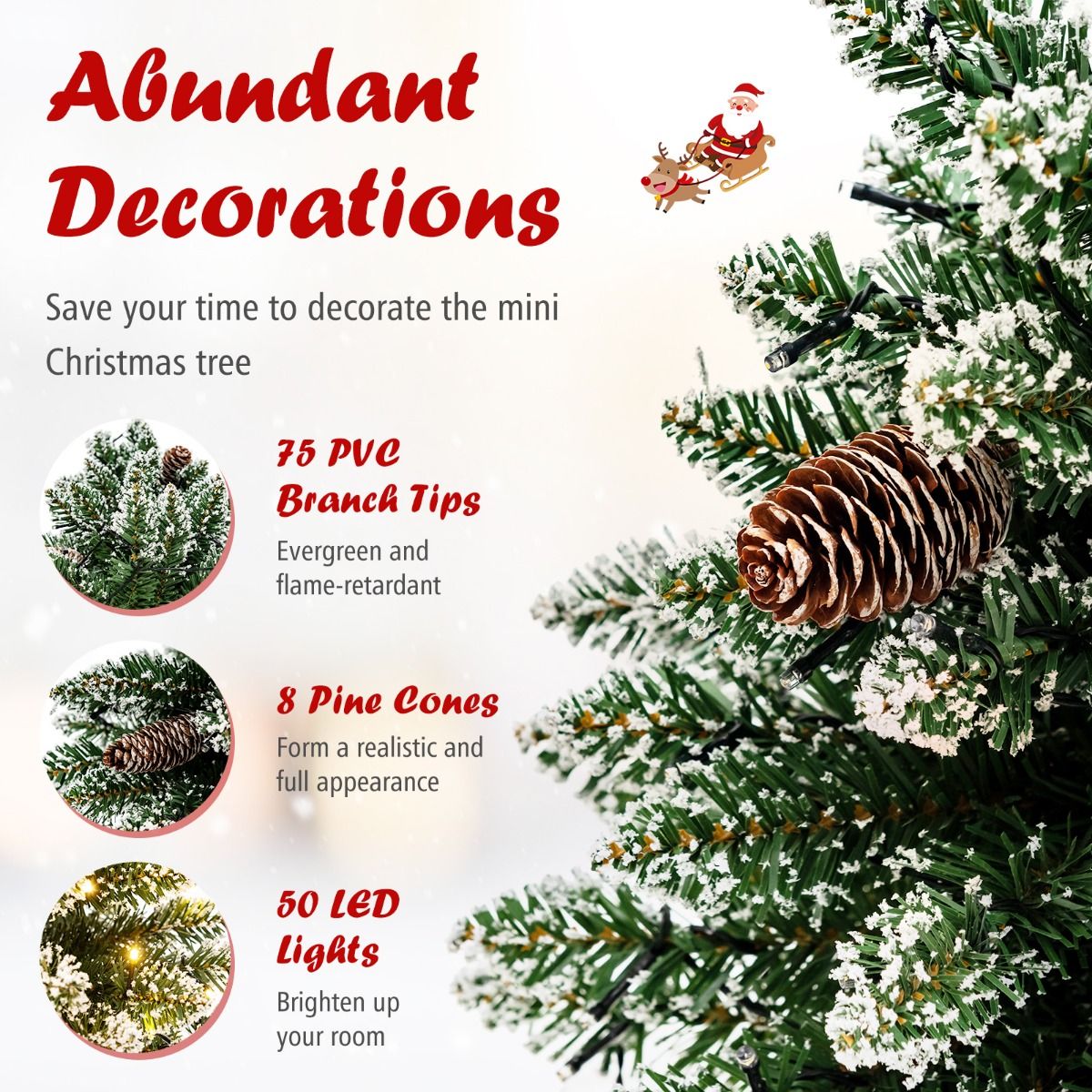 Coast Artificial Christmas Tree Table Top 64 cm Green - Mini sapin de Noël avec neige - 50 LED - 8 niveaux de lumière