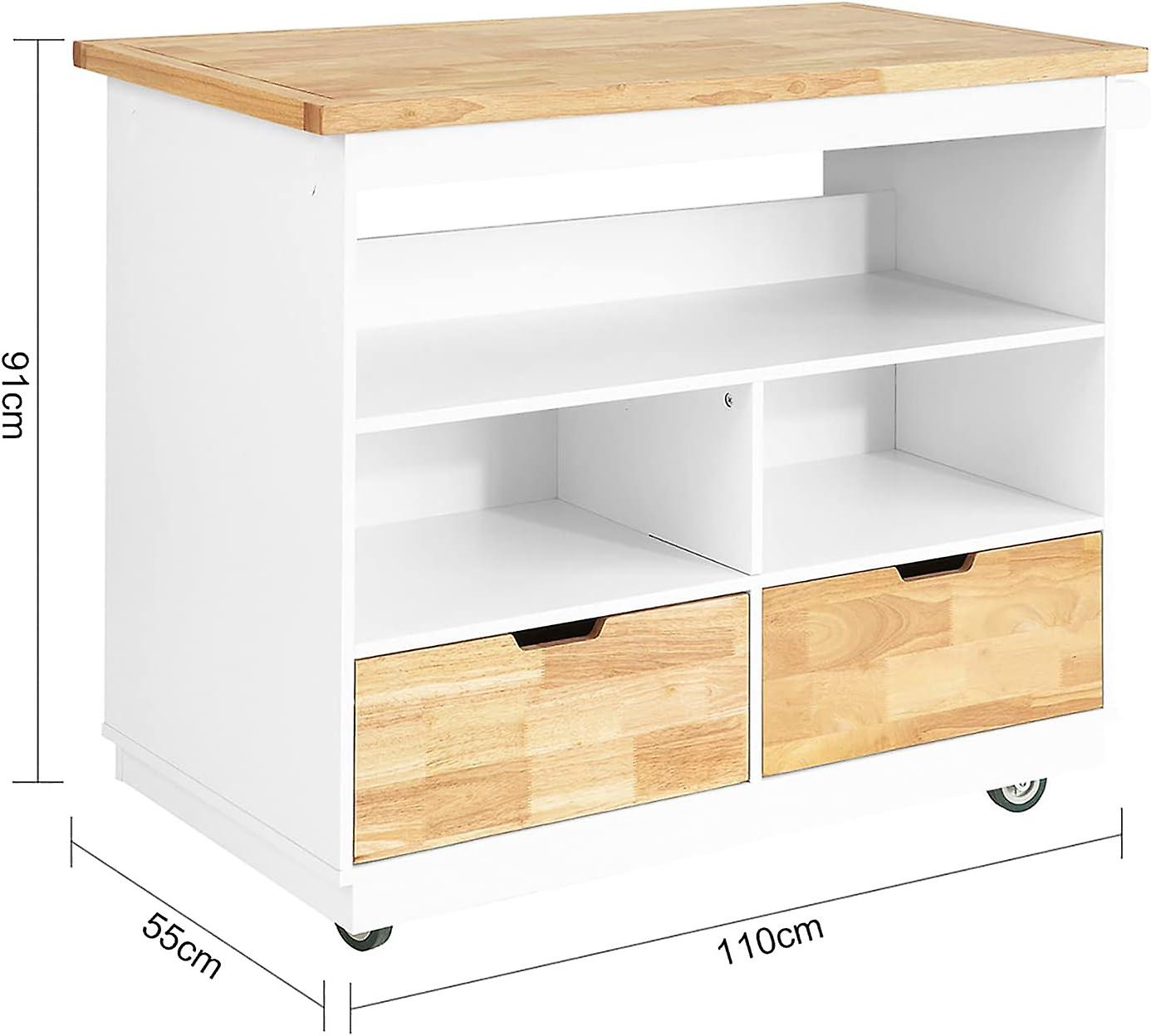 SoBuy Ilot de cuisine sur roulettes - 55x110x91 cm - Max. 75KG - Blanc/Bois