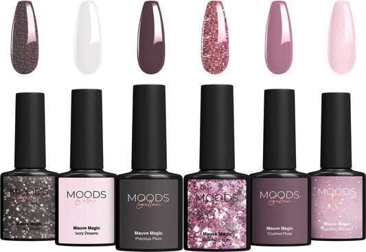 Moods Gellac 6-Piece Set - Gel Nail Polish Starter Pack - Gel Nail Polish 8ML - Mauve Magic - Chic Neutral Colours - 6 x 8ML