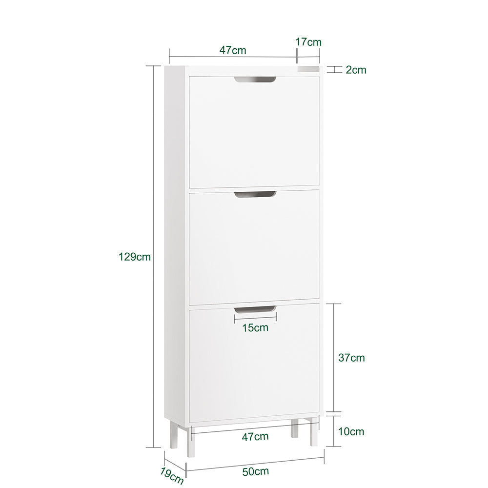 SoBuy FSR151-H-W Armoire à chaussures avec 3 volets, buffet à chaussures, étagère à chaussures, boîte à chaussures, armoire de couloir, armoire de rangement pour chaussures