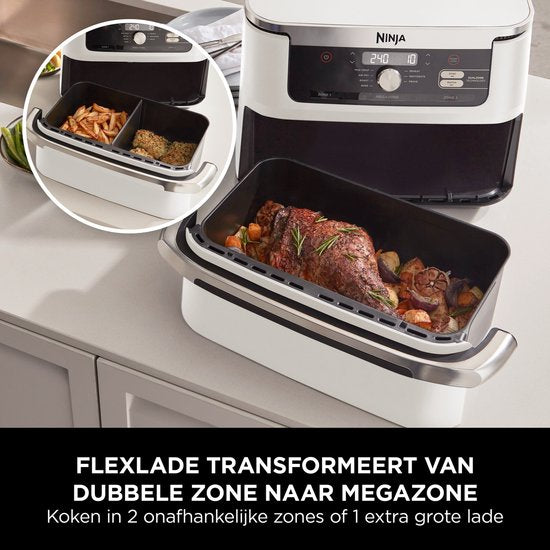 Ninja Foodi FlexDrawer Mega Double friteuse à air chaud XXL - 10,4 litres - Deux compartiments de cuisson ou une MegaZone - Friteuse à air chaud - Blanc - AF500EUWH