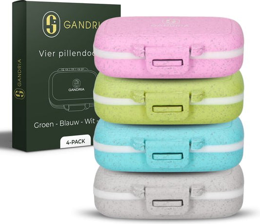 Boîte à pilules Gandria Lot de 4 - Boîte à médicaments avec 3 compartiments amovibles - Boîte de rangement en fibre Bio-Grain - Boîte à médicaments étanche - Boîte de rangement pour pilules et médicaments - Boîte à médicaments 12 compartiments