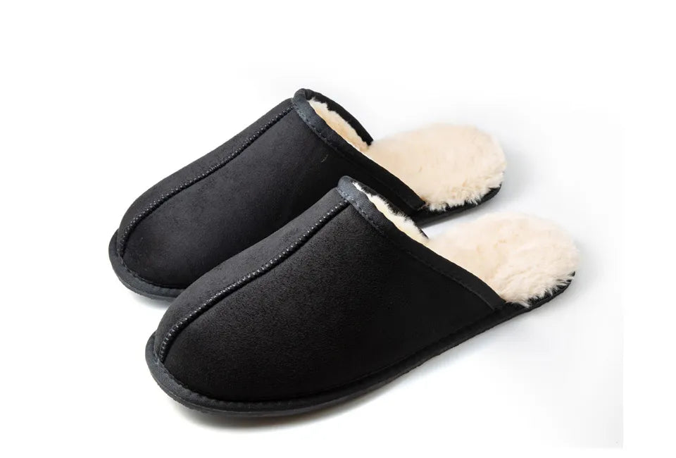 Pantoufles pour homme Milanoro, pointure 45-46 - Fausse fourrure - Micro-suède - Noir