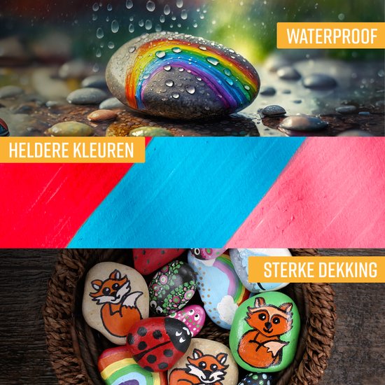 NAPI 24 marqueurs acryliques Dual Tip - Twinmarkers - Marqueurs peinture Happy Stones - Peinture sur pierre avec marqueurs peinture acrylique - Adultes et enfants - 2 modèles de mandala inclus