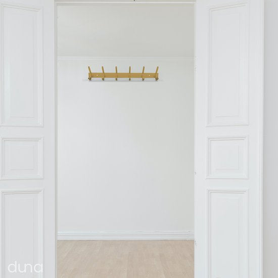 Duna Porte-manteau mural - 12 crochets - Acier inoxydable - Porte-manteau mural suspendu - Porte-serviettes - Ruban adhésif 3M - Laiton - Or