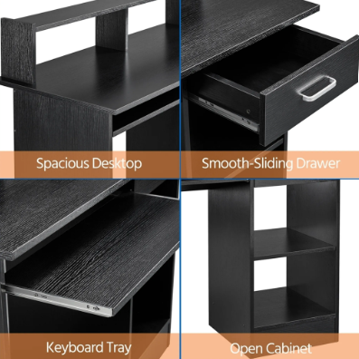 Yaheetech Bureau avec tiroir - Noir - 106 x 50 x 94 cm - Bureau d'ordinateur avec compartiment de rangement