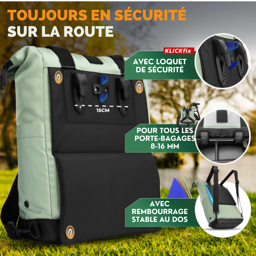 MIVELO - Sac à dos et sac à bagages pour vélo - Résistant à l'eau & 22 litres - Mint