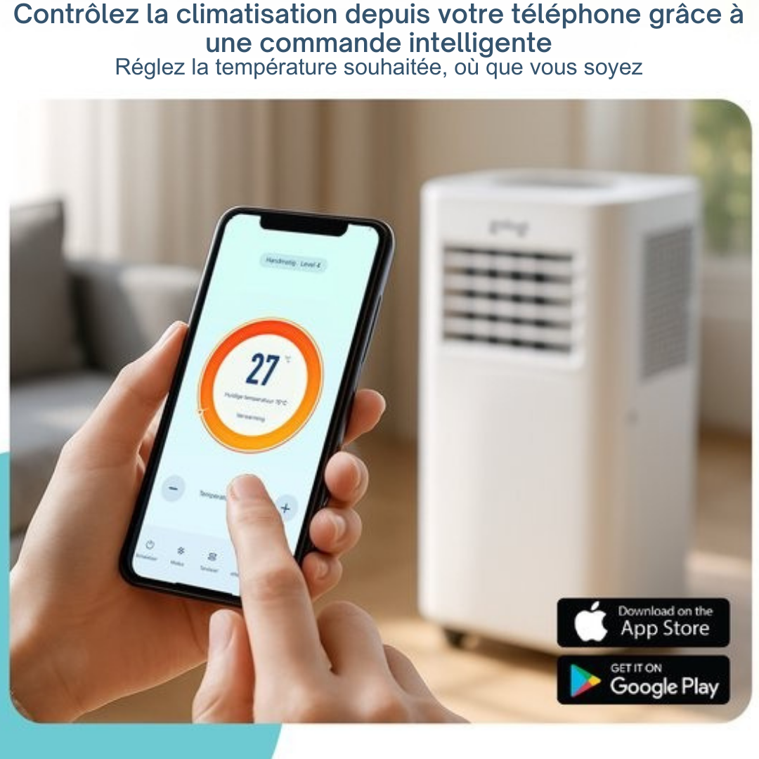 Gologi 3-in-1 Mobile Air Conditioner - Rafraîchisseur d'air avec Wifi et App - 9,000 BTU/h - Avec kit d'étanchéité pour fenêtre - Télécommande incluse - Convient pour la chambre à coucher - Blanc