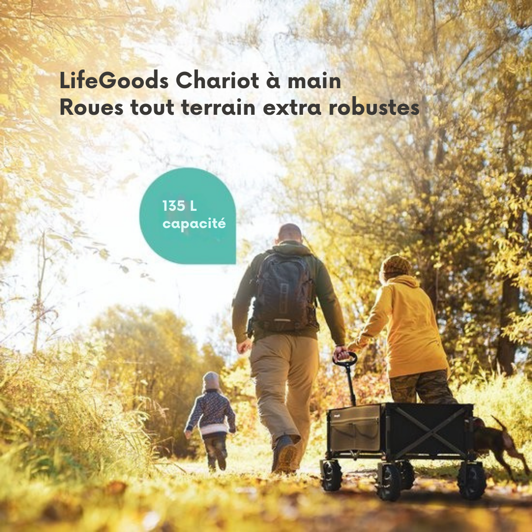 LifeGoods Wagon - Pliable - 100KG - 135L - Wagon pliable avec roues amovibles - Housse de protection - Noir