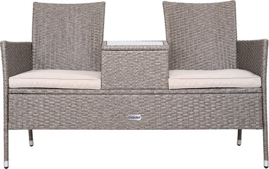 Banc de jardin Casaria Polyrattan - Coussin inclus - 143x55x88 cm Beige