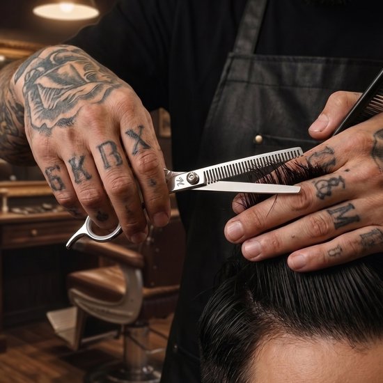 ProTrue Ciseaux à désépaissir Coiffeur avec étui en cuir - Ciseaux à désépaissir en acier inoxydable - Ciseaux de coupe