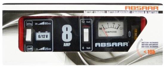 Chargeur de batterie Absaar 6/12 V 8 A - pour voiture et moto - boîtier métallique