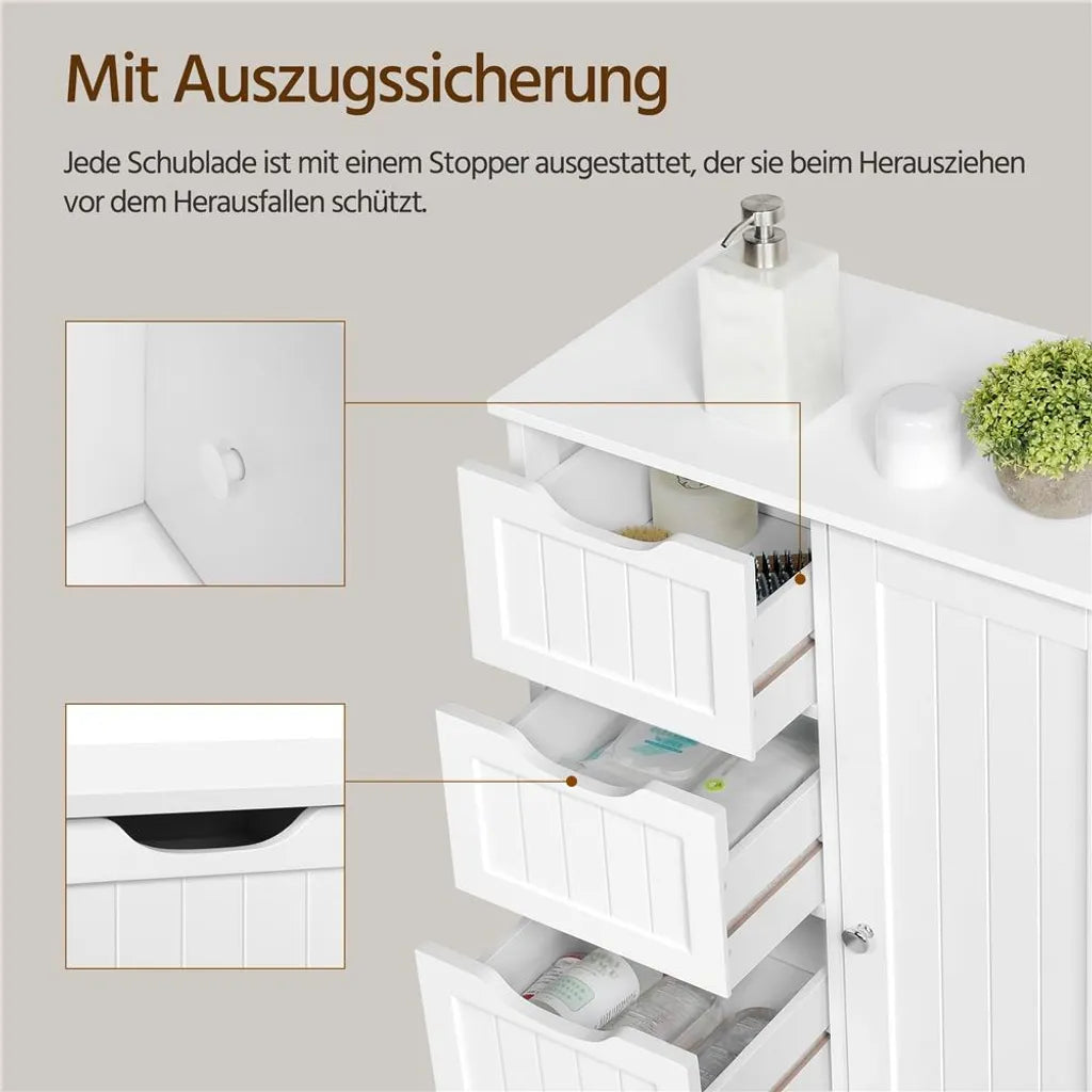 Yaheetech Armoire de toilette - 56x30x82 cm - Rangement - Tiroirs - Réglable - Compact - Blanc