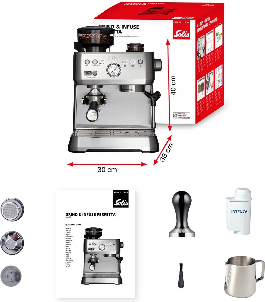 Machine à espresso avec moulin à café antistatique - Solis Grind & Infuse Perfetta 1019 - Argent