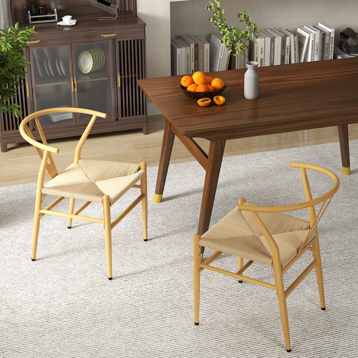Lot de 2 chaises de salle à manger Coast - Dossier en forme de Y - Assise en rotin tressé - Couleur naturelle