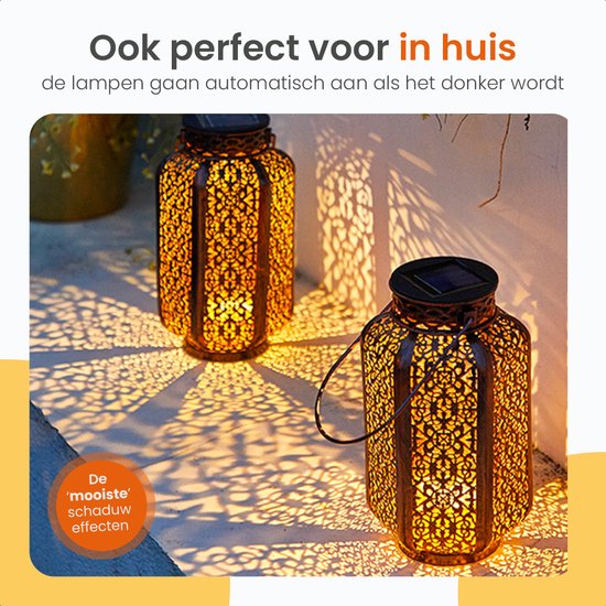 Goliving Lampe de table solaire Spark - Lampe d'extérieur - 2 pièces - Lanterne d'extérieur - Lampe de jardin solaire - Lampe d'extérieur LED - Lampe à suspension - 21 cm - Métal - Bronze