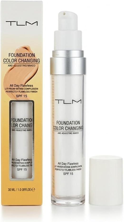 **Fond de teint TLM - fond de teint qui change de couleur - s'adapte automatiquement à la couleur de votre peau - léger, hydratant et hypoallergénique - couvrance 24 h - résistant à l'eau - maquillage Ultra HD**