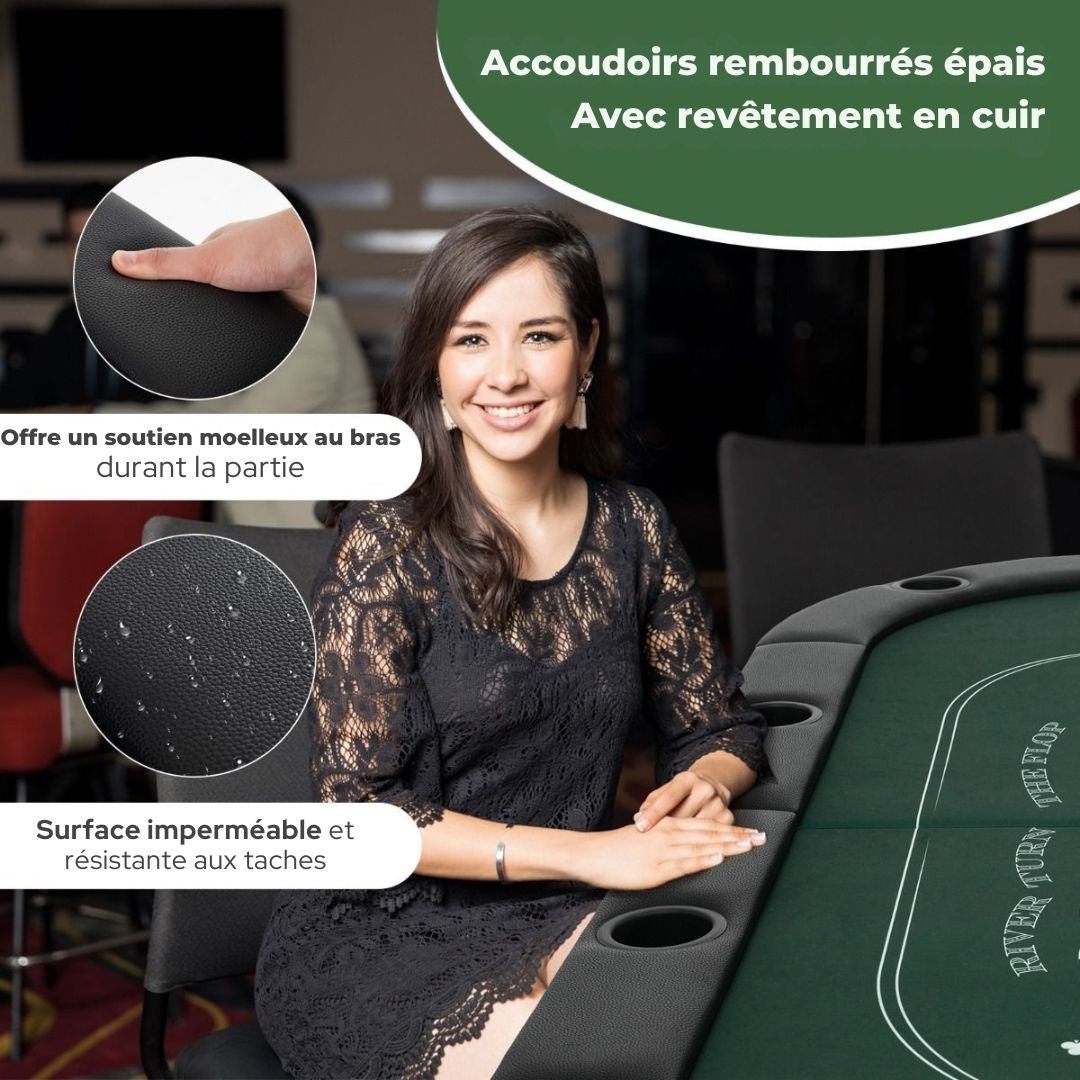 Table de poker pliable COAST- 182x82x75 cm - Pour 8 joueurs - Noir/Vert