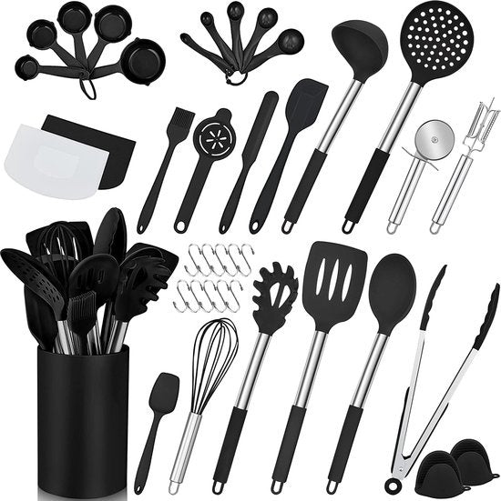 Strex Kitchen Utensils Set with Holder 43 pieces - Heat Resistant / BPA Free / Silicone - Ustensiles de cuisine