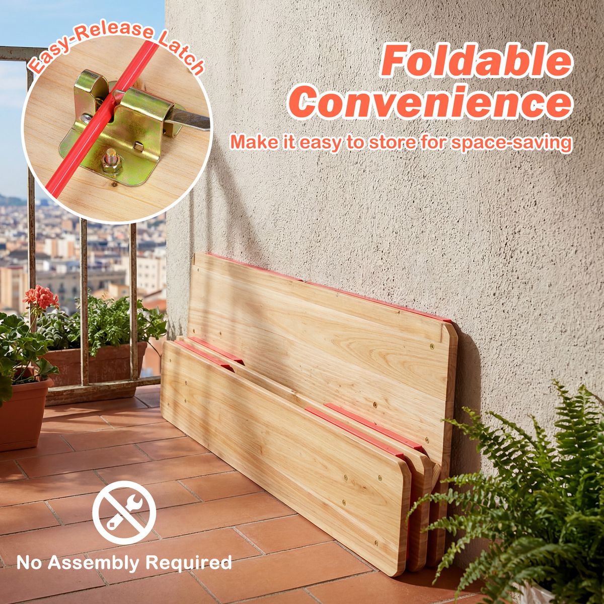Ensemble de pique-nique pour enfants Coast - table de pique-nique pliable avec 2 bancs - bois de sapin et métal - rouge