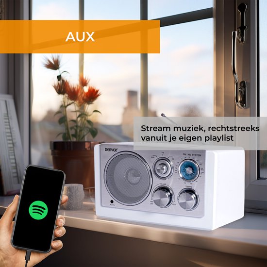 Denver Radio FM portable - Rétro - Fonctionne sur piles ou sur secteur - Radio de cuisine - AM - FM - TR61 - Blanc