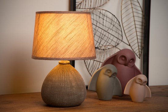 Lucide RAMZI - Lampe de table - Ø 18 cm - 1xE14 - Marron - Japandi