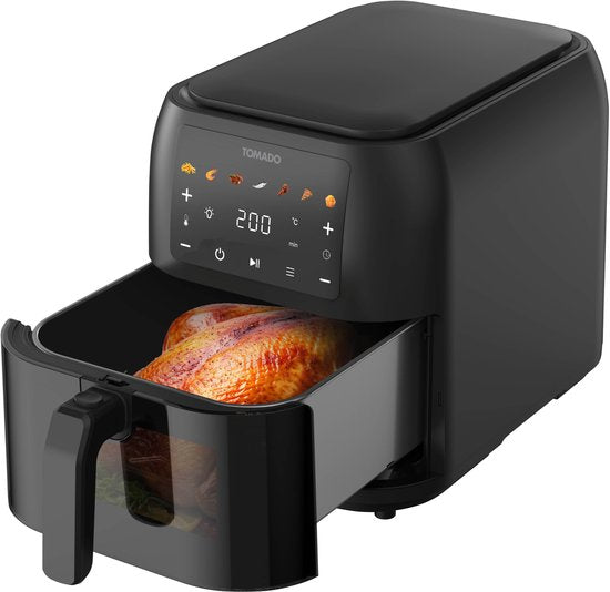 Tomado TAF8002B - Grande friteuse à air chaud - Friteuse à air chaud XXL - 8 litres - Friteuse à air chaud - Fenêtre de visualisation - Commandes tactiles - 7 programmes automatiques - Noir