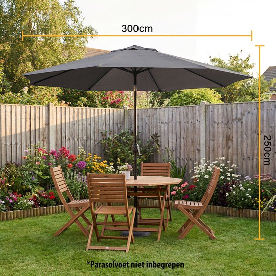 Parasol à mât Tristar - 300 cm, rond - Jardin et balcon - Inclinable - Housse de protection incluse - PA-7903 - Gris foncé
