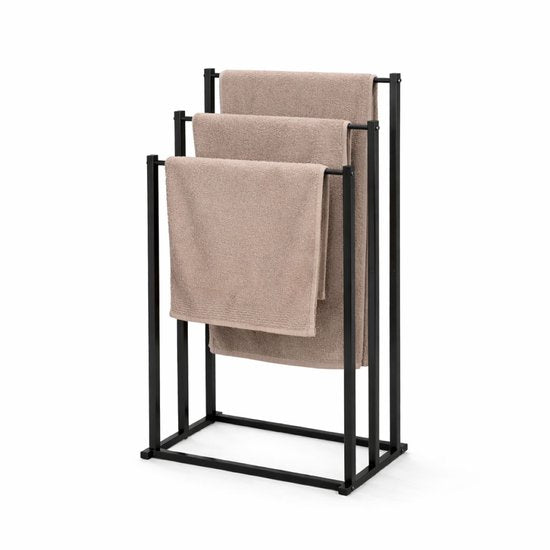 Porte-serviettes Ceruzo - Autoportant - Porte-serviettes - 3 bras - Sans perçage - Salle de bains, cuisine - Noir