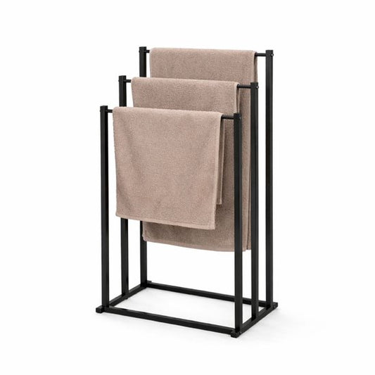 Porte-serviettes Ceruzo - Autoportant - Porte-serviettes - 3 bras - Sans perçage - Salle de bains, cuisine - Noir