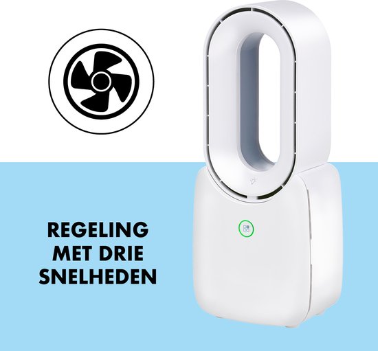 Ventilateur sans pale Lifetime Air - Ventilateur silencieux à trois vitesses - Ventilateur de bureau sans fil - Ventilateur de table avec éclairage d'ambiance LED - Rechargeable par USB-C - Design compact - 5W - Blanc