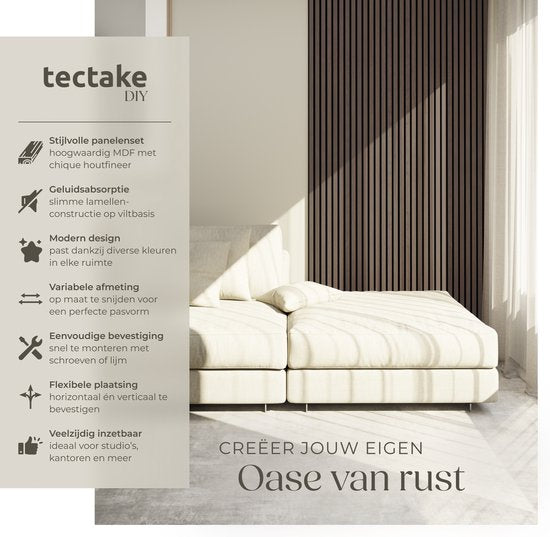 Panneaux acoustiques tectake® - Lot de 4 - Panneau mural acoustique - 50 x 110 cm - 2,2 m² - Panneaux muraux aux dimensions ajustables - Panneau à lattes en MDF et placage de bois - Isolation acoustique - Décoration murale élégante - Montage facile - Gris