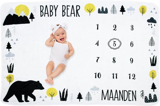 Frummel Milestone Blanket 'Bear' - Milestone Blanket - Milestone Baby - Baby Gift Boy - Baby Gift Girl - Baby Shower Gift - Baby Gift - Milestone Blanket in Dutch - Mother's Day Gift - 100 x 150 cm