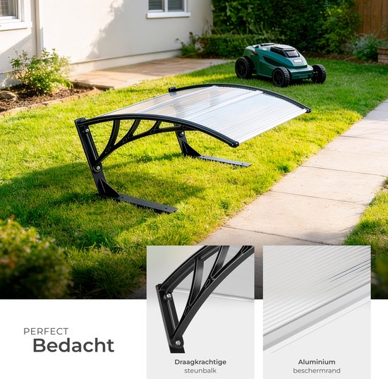 tectake® Abri pour tondeuse robot - Carport pour tondeuse à gazon - Abri pour station de recharge de tondeuse robot - Résistant aux intempéries - 81 x 100 x 48 cm - 4 piquets de fixation inclus - Transparent