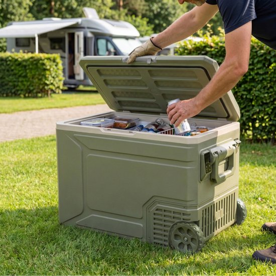 Glacière électrique Auronic - Compresseur - 80 L - 12 V et 240 V - Réfrigérateur de camping - Glacière de voiture - Avec roulettes et poignée - Verte