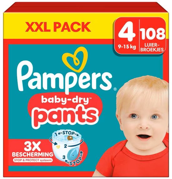 Pampers Baby-Dry Pants Taille 4 (9-15 kg) – 108 couches-culottes – Pack XXL – 3 fois plus de protection