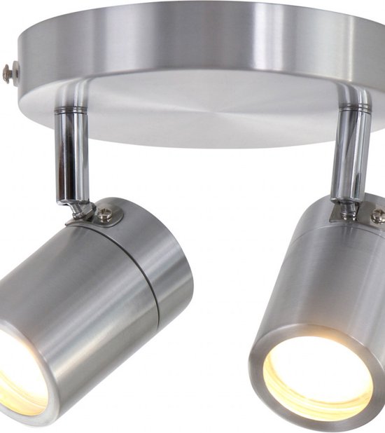 Spot à 2 faisceaux Upround 2487ST couleur acier - Orientable et inclinable - Design moderne - Ampoules incluses - Mexlite - Convient à un usage intérieur, IP44, profondeur max. 15 cm