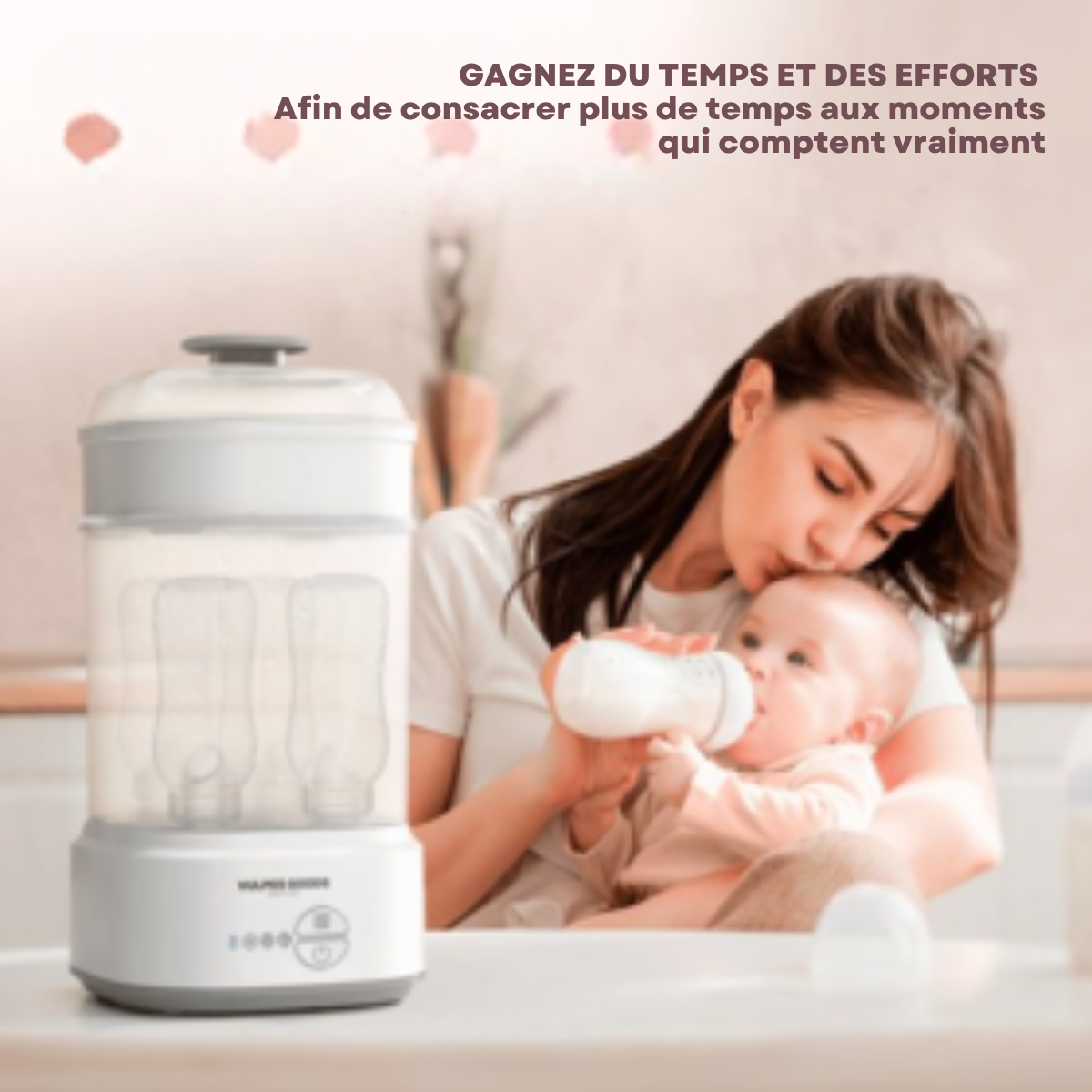 Vulpes Goods® BabyCare - Stérilisateur de biberons électrique 5 en 1 - Stérilisateur à vapeur avec fonction sèche - Stérilisateur de biberons PRO - Kit de nettoyage inclus