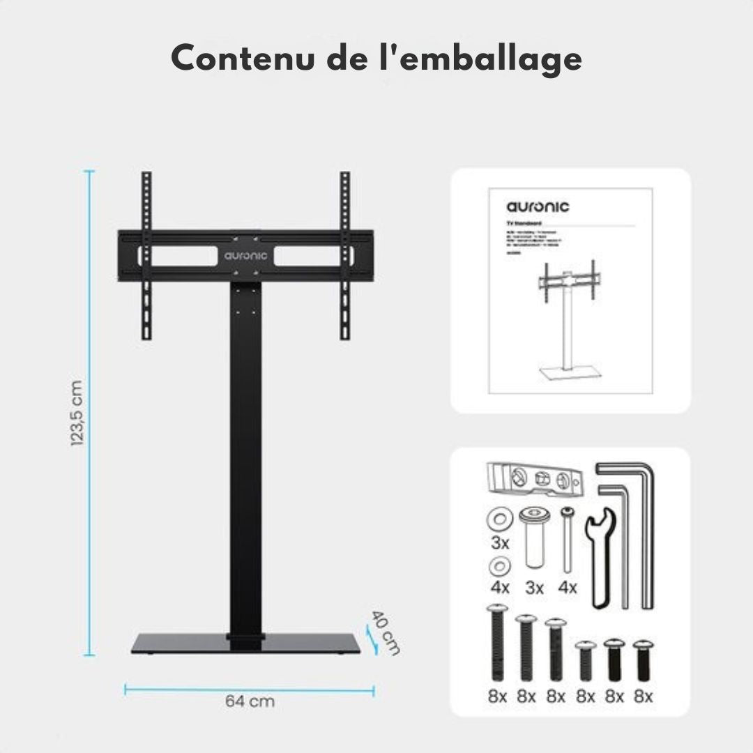 Meuble TV Auronic- hauteur réglable - Pivotant - Inclinable - 32 à 70 pouces - Noir