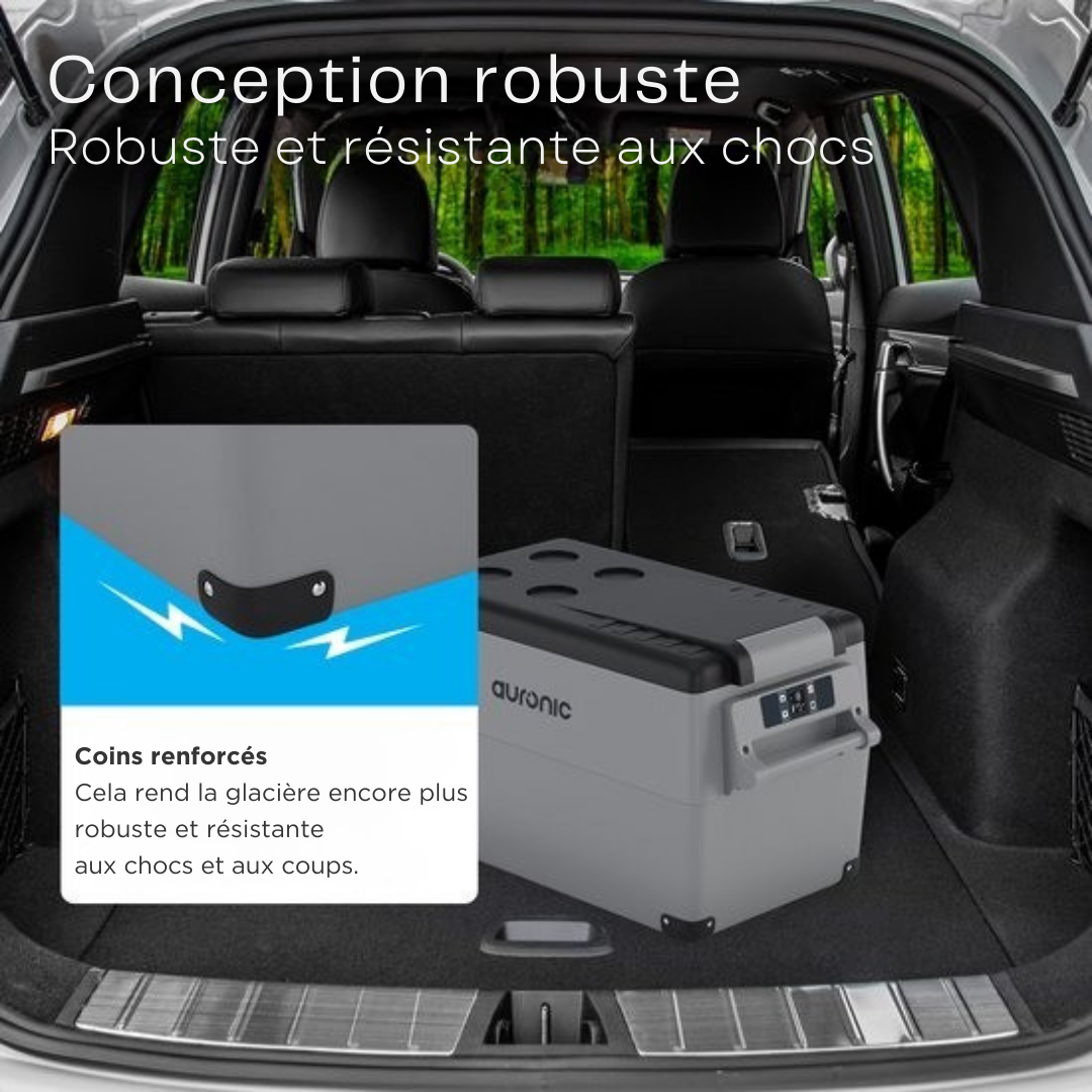 Glacière électrique à compresseur – Auronic – 30,4 L – 5 modes – 12V/240V – Double compartiment – Gris