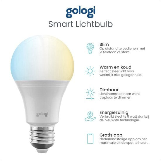 Gologi Smart e27 led bulb - Ampoule intelligente - Dimmable - Wifi - Lumière blanc chaud - CCT