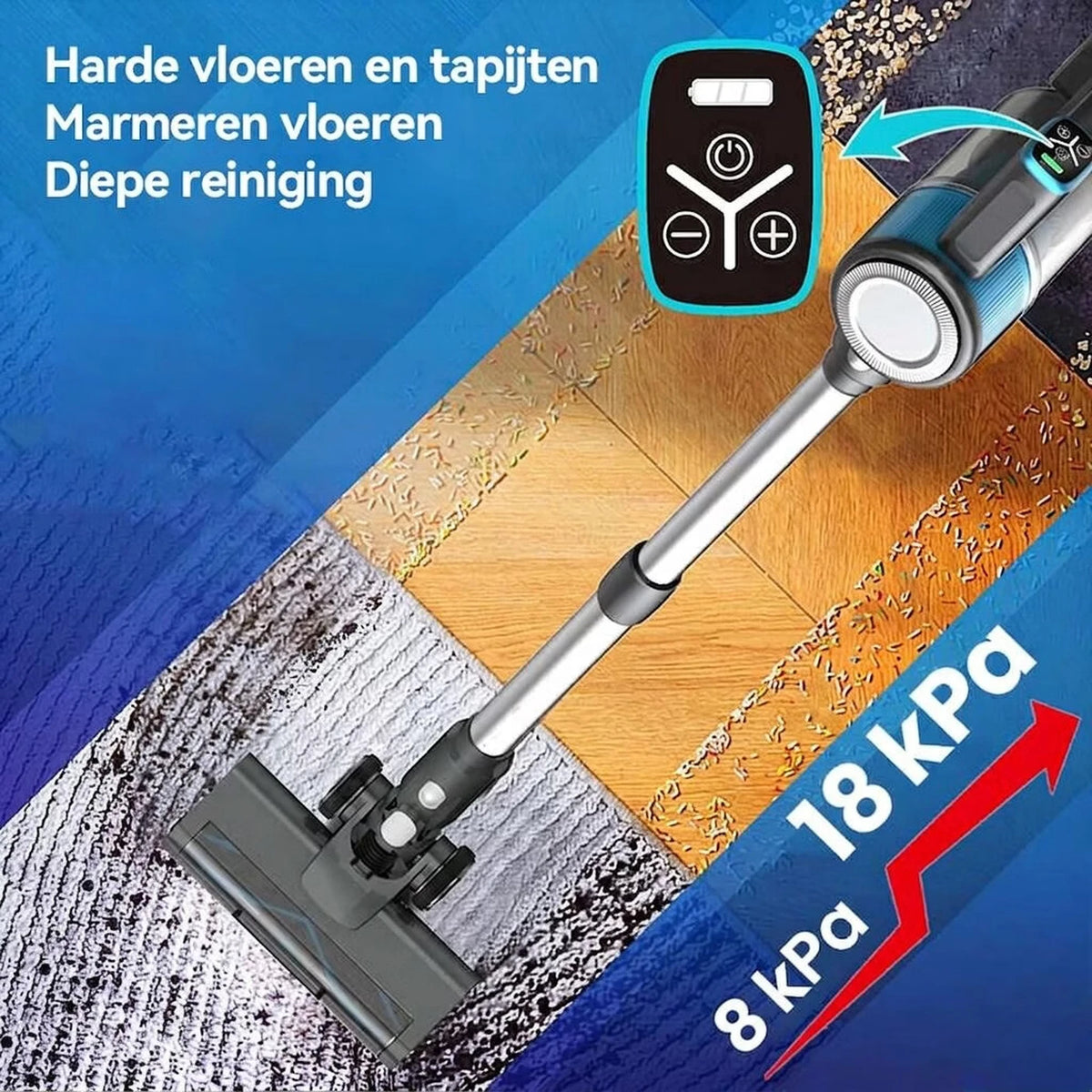 Aspirateur sans fil Ochama 4-en-1 - Aspirateur balai et aspirateur à main - Puissance d'aspiration de 18 kPa - Autonomie de 40 minutes - Écran LED