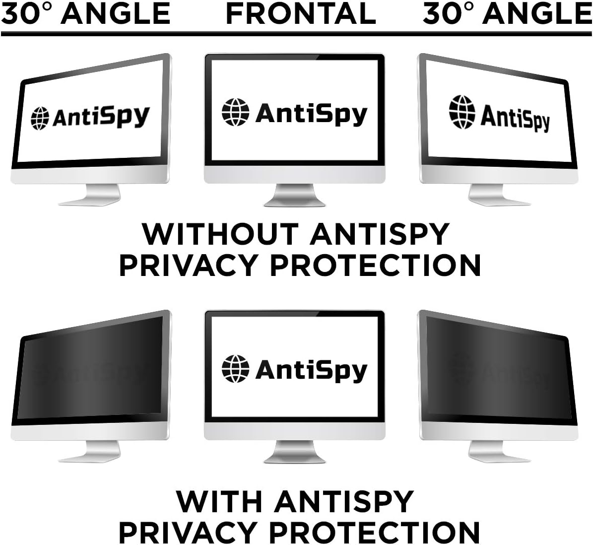AntiSpy 27" Monitor Privacy Film - Grey, robuste et réutilisable, fixation rapide, protection totale de la vue