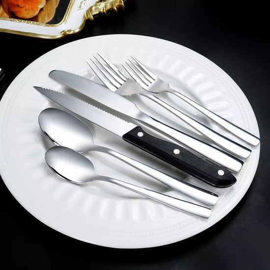 Deleca 8 Person Cutlery Set (48 pieces) - Spoons, Knives, Forks & Steak Knives - Lavable au lave-vaisselle - Silver/Stainless Steel