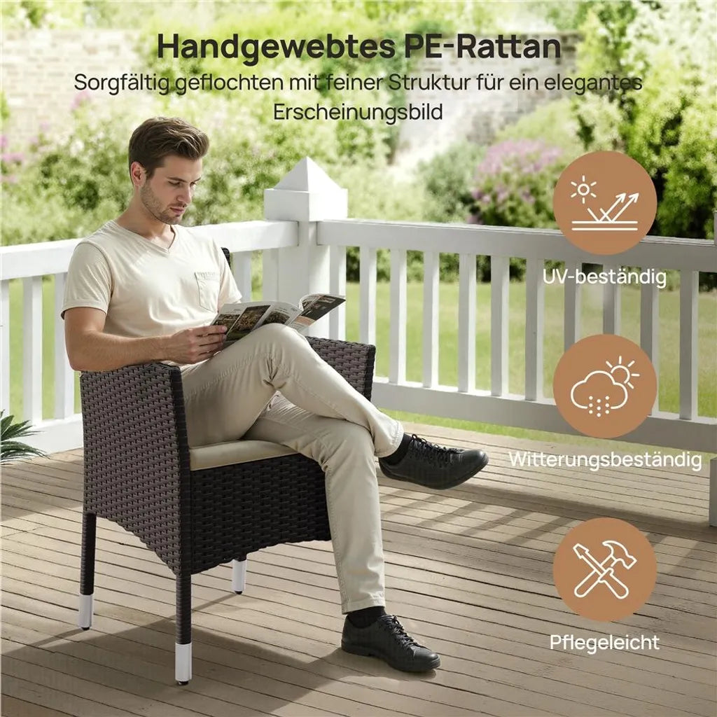 Yaheetech Ensemble de 2 chaises de jardin en polyrotin 58 x 58 x 84 cm - Marron/Beige - Fauteuils de jardin avec coussins d'assise et de dossier