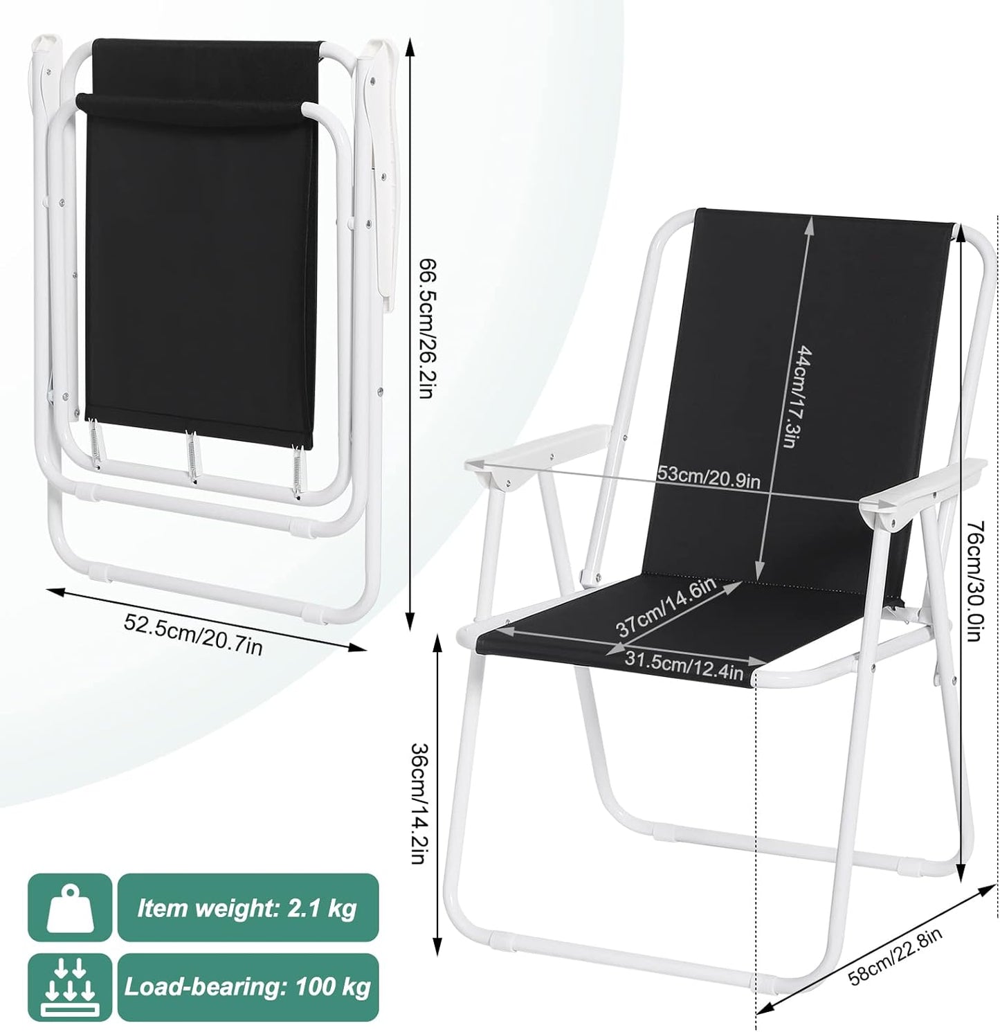 WOLTU Lot de 2 chaises de camping pliantes - Noir