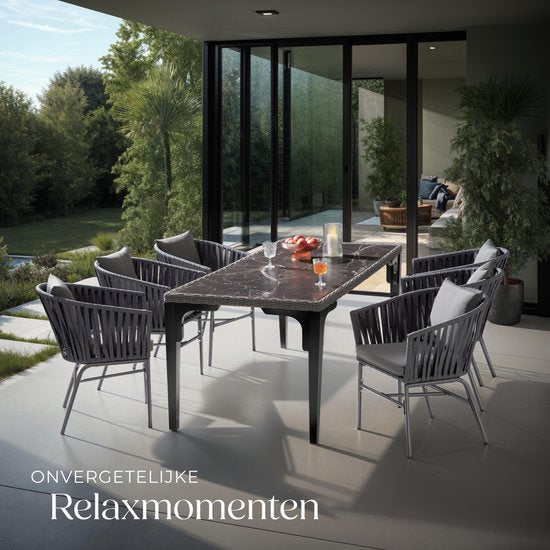 tectake® Chaise de jardin, lot de 2, chaise d'extérieur en métal, chaise de patio avec accoudoirs, chaise longue, fauteuil de jardin, mobilier de jardin, mobilier de balcon, set de jardin lounge, coussins déperlants, pieds réglables